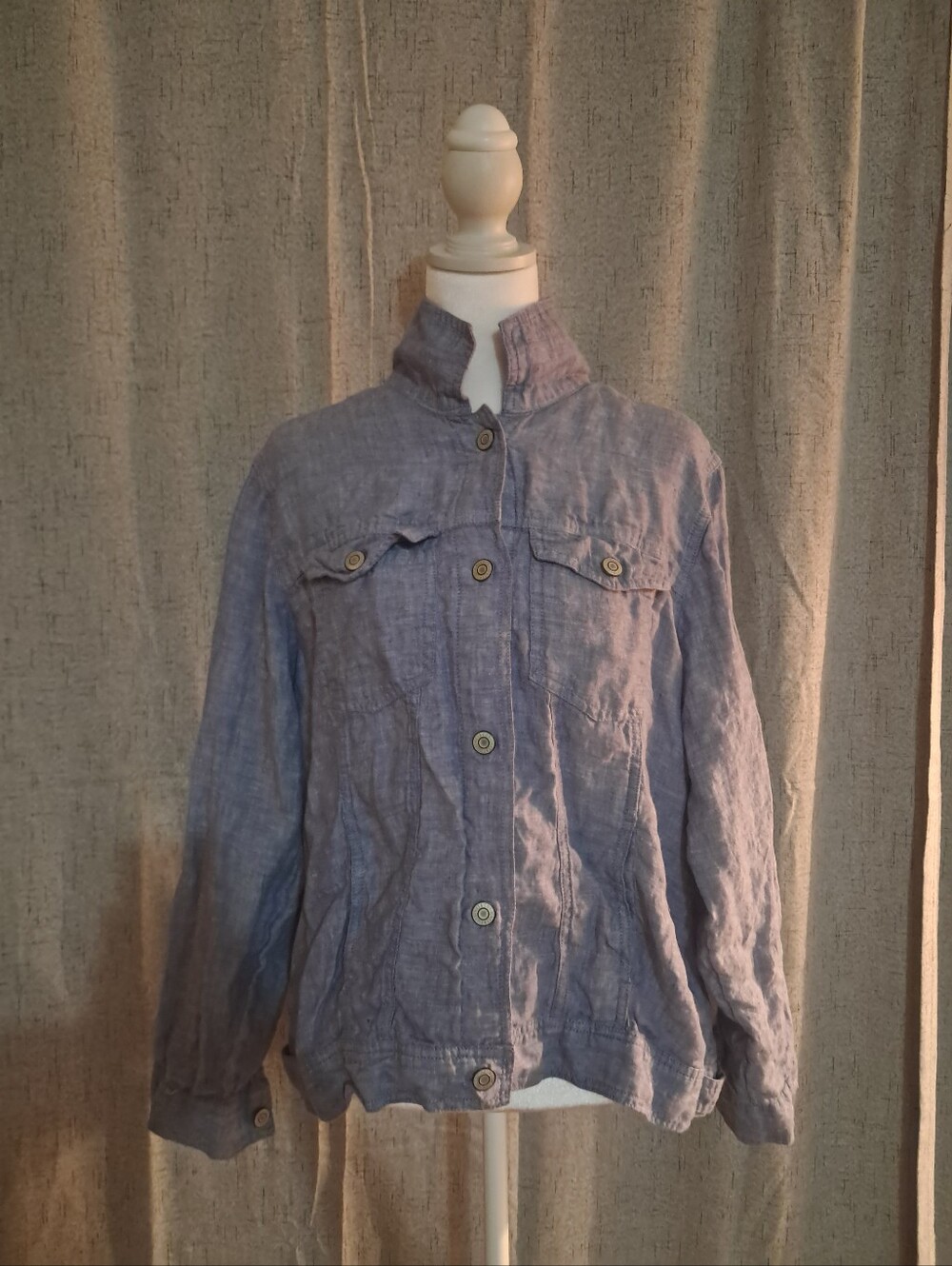 Jones & Co. Jacket Women's 1x Chambray 100% Linen Coastal Flowy Summer